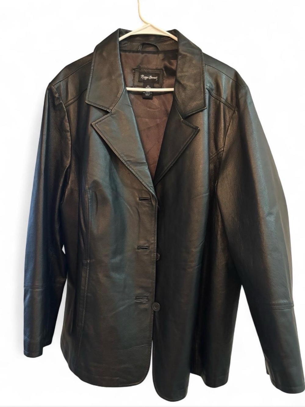 Maggie Barnes Black Leather Button-Front Blazer